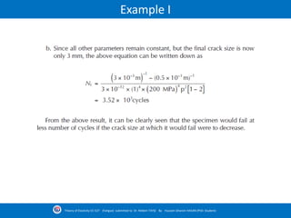 Example I
Theory of Elasticity CE-527 (Fatigue) submitted to Dr. Nildem TAYŞİ By Hussein Ghanim HASAN (PhD. Student)
 