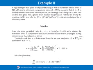 Example II
Theory of Elasticity CE-527 (Fatigue) submitted to Dr. Nildem TAYŞİ By Hussein Ghanim HASAN (PhD. Student)
 