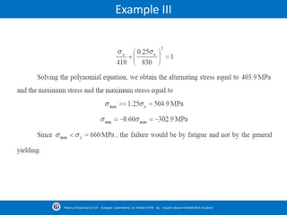 Example III
Theory of Elasticity CE-527 (Fatigue) submitted to Dr. Nildem TAYŞİ By Hussein Ghanim HASAN (PhD. Student)
 