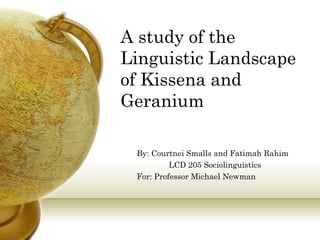 A study of the
Linguistic Landscape
of Kissena and
Geranium
By: Courtnei Smalls and Fatimah Rahim
LCD 205 Sociolinguistics
For: Professor Michael Newman
 