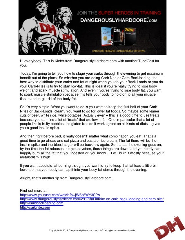 Fat Intake On Carb BackLoading And Carb Nite