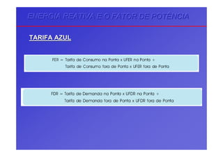 ENERGIA REATIVA E O FATOR DE POTÊNCIAENERGIA REATIVA E O FATOR DE POTÊNCIAENERGIA REATIVA E O FATOR DE POTÊNCIA
TARIFA AZULTARIFA AZUL
 