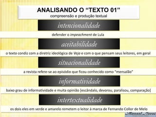 ANALISANDO O “TEXTO 01”
                           compreensão e produção textual

                                intenci...