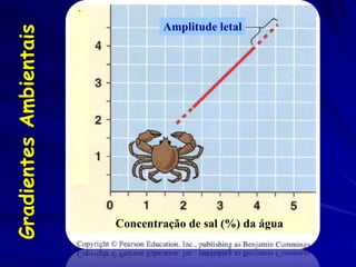 Gradientes Ambientais

                                  Concentração de sal (%) do corpo
                                                               Amplitude letal




Concentração de sal (%) da água
 