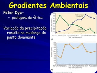 Gradientes Ambientais
Peter Dye-
  – pastagens da África.


Variação da precipitação
  resulta na mudança do
  pasto domin...