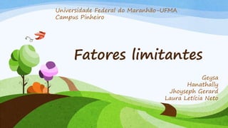 Fatores limitantes
Geysa
Hanathally
Jhoyseph Gerard
Laura Letícia Neto
Universidade Federal do Maranhão-UFMA
Campus Pinheiro
 