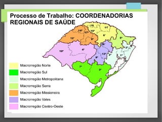 Processo de Trabalho: COORDENADORIAS
REGIONAIS DE SAÚDE
 