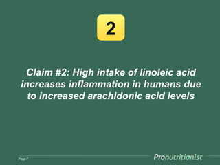 2

  Claim #2: High intake of linoleic acid
 increases inflammation in humans due
   to increased arachidonic acid levels




Page 7
 