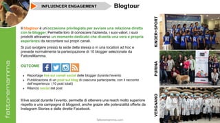 fattoremamma.com !18
Blogtour
Il blogtour è un’occasione privilegiata per avviare una relazione diretta
con le blogger. Pe...