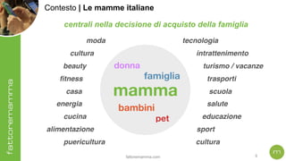 fattoremamma.com !5
Contesto | Le mamme italiane
centrali nella decisione di acquisto della famiglia
mamma
famiglia
bambin...