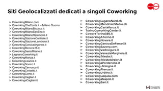 Siti Geolocalizzati dedicati a singoli Coworking
➢ CoworkingLuganoNord.ch
➢ CoworkingMendrisioStabio.ch
➢ CoworkingCastell...