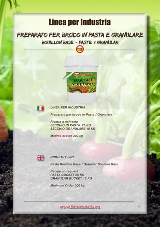 www.fattoriaitalia.euwww.fattoriaitalia.eu
LINEA PER INDUSTRIA
Preparato per brodo in Pasta / Granulare
Ricetta a richiest...