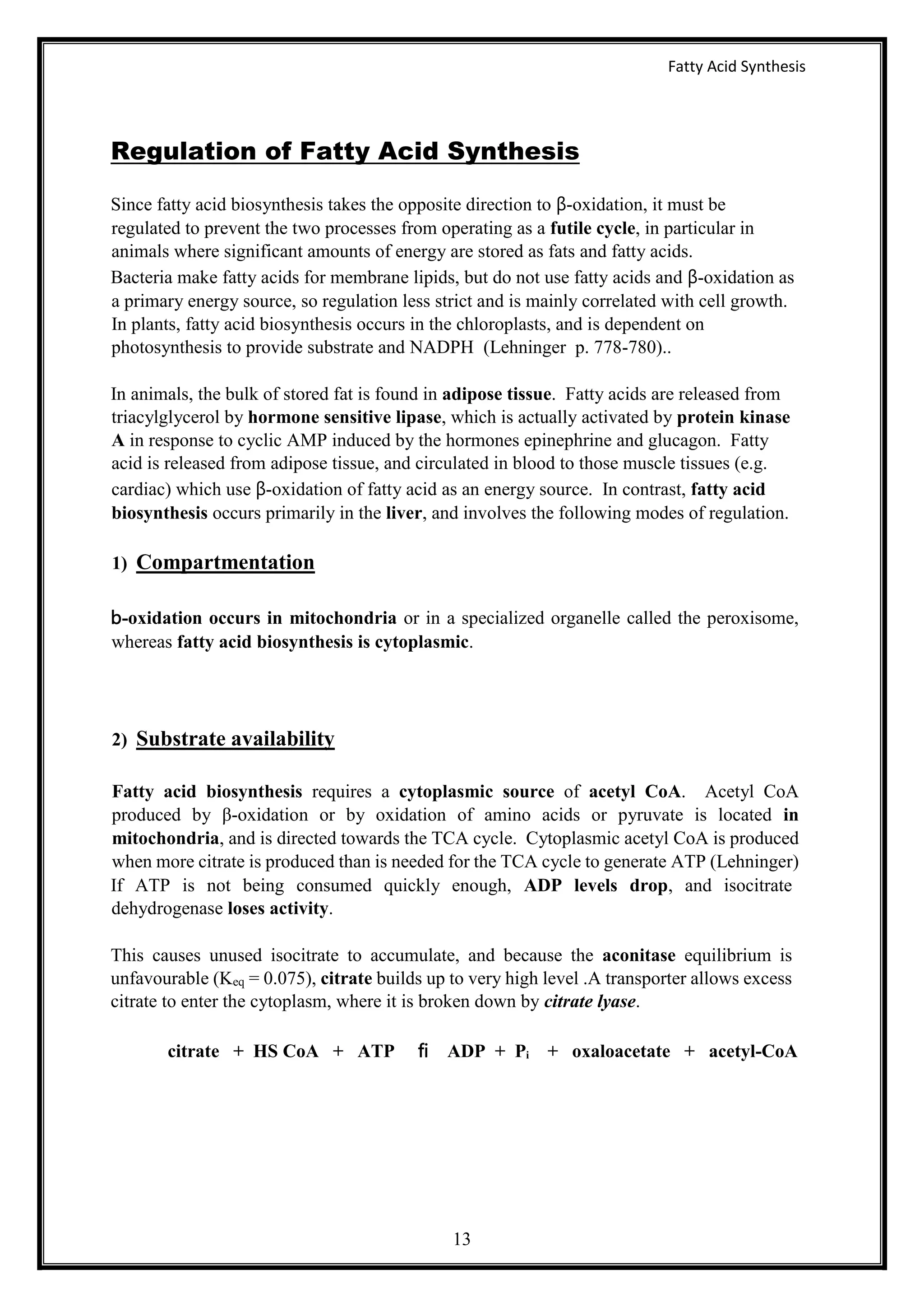 Fatty acid synthesis | PDF