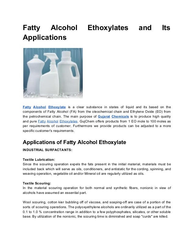 Fatty alcohol ethoxylates and its applications