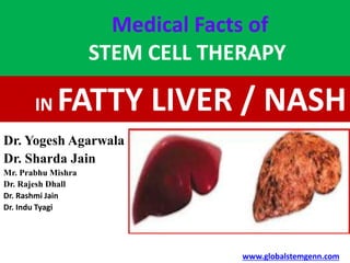 Medical Facts of
STEM CELL THERAPY
Dr. Yogesh Agarwala
Dr. Sharda Jain
Mr. Prabhu Mishra
Dr. Rajesh Dhall
Dr. Rashmi Jain
Dr. Indu Tyagi
IN FATTY LIVER / NASH
www.globalstemgenn.com
 
