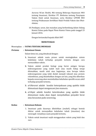 Fatwa MUI No. 4 tahun 2016 tentang Imunisasi