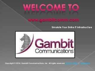 Simulate Your Entire IT Infrastructure
Copyright © 2018, Gambit Communications, Inc. All rights reserved. Privacy Policy | Trademark
 