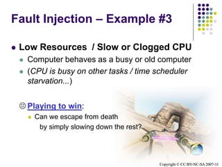 Fault Models and FuzzTalk ObjectivesUnderstand the principles of the techniquesMeet tools available for both techniquesLearn to apply the methods (in different app types)Perceive drawbacks and difficultiesLay down a foundation for further researchHave at least one new idea for your tests  :)Testing is questioning a product in order to evaluate its value to a person that mattersAdapted from Jerry Weinberg + James Bach + Michael BoltonCopyright © CC:BY-NC-SA 2007-11
