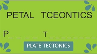 PETAL TCEONTICS
P_ _ _ _ T _ _ _ _ _ _ _ _
PLATE TECTONICS
 