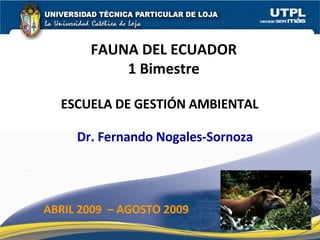 ESCUELA DE GESTIÓN AMBIENTAL   FAUNA DEL ECUADOR 1 Bimestre Dr. Fernando Nogales-Sornoza ABRIL 2009  – AGOSTO 2009 