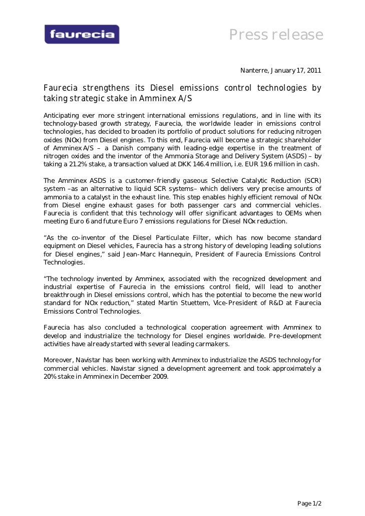 Faurecia strengthens its Diesel emissions control technologies by tak…