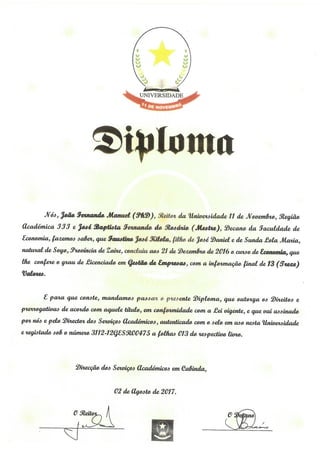 Faustino kilola diploma