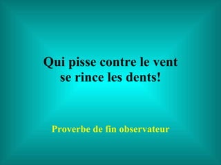 Qui pisse contre le vent se rince les dents! Proverbe de fin observateur 
