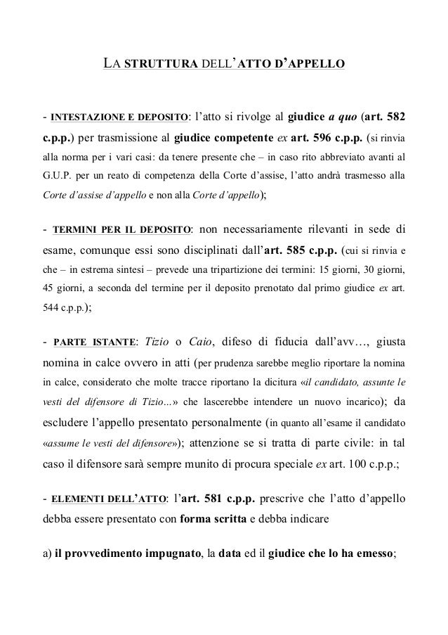 Atto D Appello Penale Scheda Illustrativa