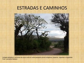ESTRADAS E CAMINHOS
Antigas estradas e caminhos da zona rural por onde passaram povos indígenas, tropeiros, viajantes e imigrantes.
Foto: Leonardo Gedeon
 