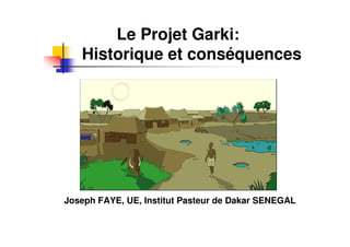 Le Projet Garki:
   Historique et conséquences




Joseph FAYE, UE, Institut Pasteur de Dakar SENEGAL
 