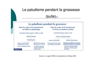 Le paludisme pendant la grossesse
(suite)(1)
Source: Le rapport OMS sur le paludisme en Afrique 2003
 