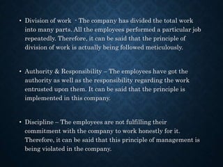 • Unity of command – The unity of command was not being
implemented in the organization because the company has
more than ...