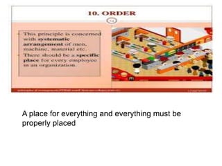 A place for everything and everything must be
properly placed
 