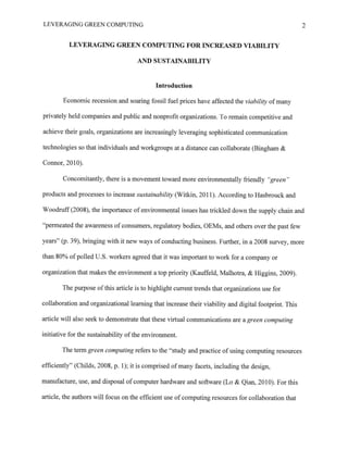 Leveraging Green Computing for Increased Viability and Sustainability