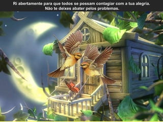 Ri abertamente para que todos se possam contagiar com a tua alegría.
                Não te deixes abater pelos problemas.
 