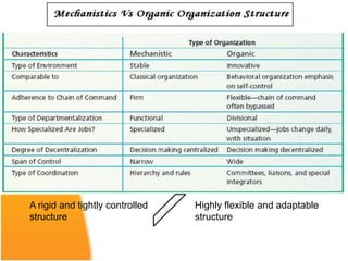 A rigid and tightly controlled   Highly flexible and adaptable
structure                        structure
 