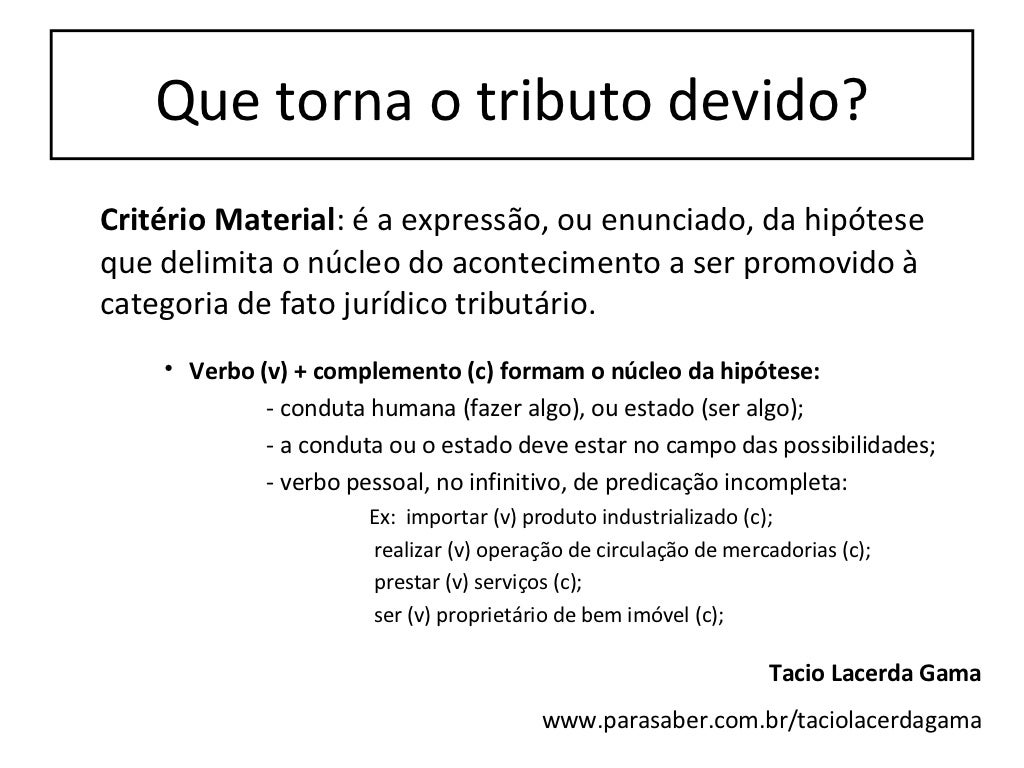 Regra matriz de incidência tributária aplicada
