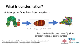 Emerald network Ltd.
What is transformation?
Not change to a fatter, fitter, faster caterpillar…
From: The very hungry caterpillar. Eric Carle. 1969
… but transformation to a butterfly with a
different function, ability, purpose
Fazey, I., and G. Leicester. 2022. Archetypes of system transition and transformation: Six
lessons for stewarding change. Energy Research and Social Science 91.
 