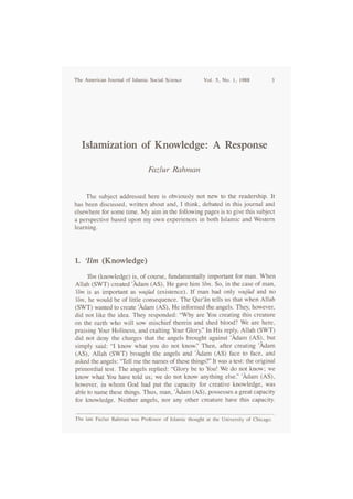 Fazlur rahman islamization of knowledge
