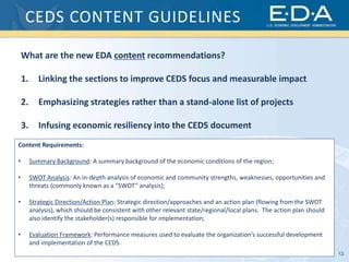 13
CEDS CONTENT GUIDELINES
What are the new EDA content recommendations?
1. Linking the sections to improve CEDS focus and...