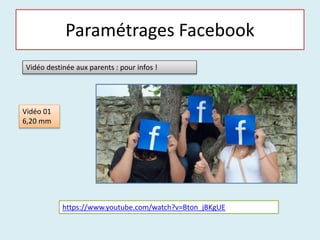 Paramétrages Facebook
Vidéo destinée aux parents : pour infos !
https://www.youtube.com/watch?v=Bton_jBKgUE
Vidéo 01
6,20 mm
 