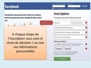 A chaque étape de
l’inscription vous avez le
choix de déclarer / ou non
vos informations
personnelles
 