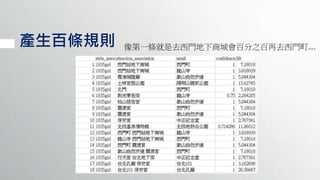產生百條規則 像第一條就是去西門地下商城會百分之百再去西門町….
 