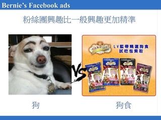 粉絲團興趣比一般興趣更加精準
Bernie’s Facebook ads
狗 狗食
 