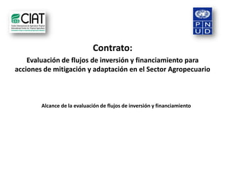 Contrato: Evaluación de flujos de inversión y financiamiento para acciones de mitigación y adaptación en el Sector Agropecuario Alcance de la evaluación de flujos de inversión y financiamiento  