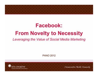 Facebook:
 From Novelty to Necessity
Leveraging the Value of Social Media Marketing



                  PANO 2012
 