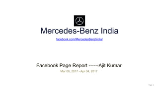Mercedes-Benz India
facebook.com/MercedesBenzIndia/
Facebook Page Report ------Ajit Kumar
Mar 06, 2017 - Apr 04, 2017
Page 1
 