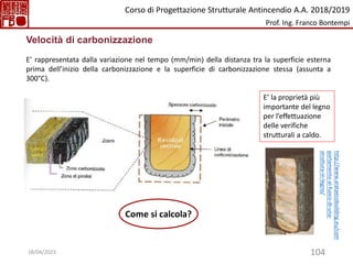 104
Velocità di carbonizzazione
E’ la proprietà più
importante del legno
per l’effettuazione
delle verifiche
strutturali a caldo.
E’ rappresentata dalla variazione nel tempo (mm/min) della distanza tra la superficie esterna
prima dell’inizio della carbonizzazione e la superficie di carbonizzazione stessa (assunta a
300°C).
Come si calcola?
http://www.arataecobuilding.eu/com
portamento-al-fuoco-di-una-
struttura-in-legno/
Corso di Progettazione Strutturale Antincendio A.A. 2018/2019
Prof. Ing. Franco Bontempi
18/04/2023
 