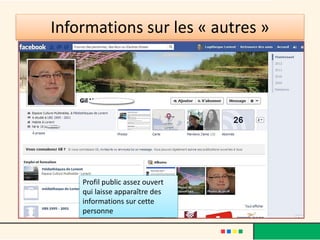 Informations sur les « autres »
Profil public assez ouvert
qui laisse apparaître des
informations sur cette
personne
 