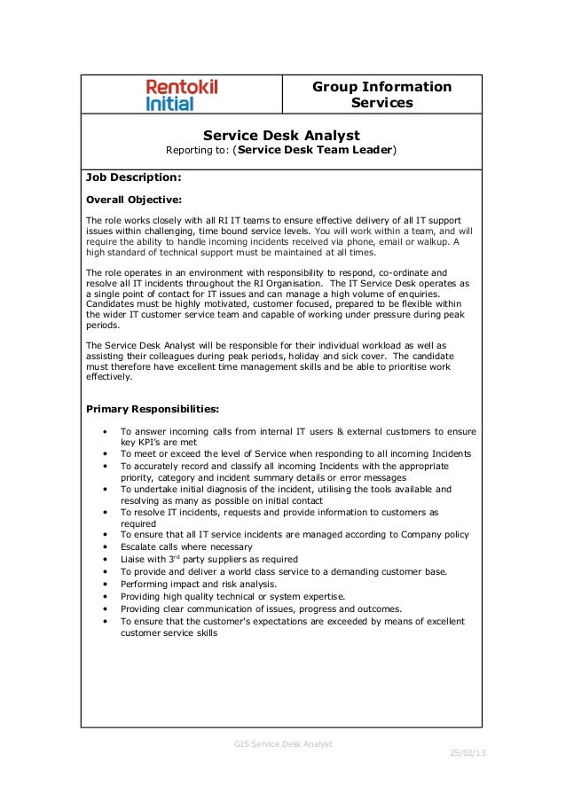 It Service Desk Analyst Rentokil